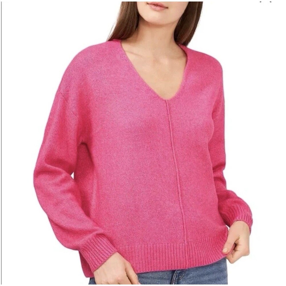 Vince Camuto Women's XL 14 Sweater V Neck Cozy Long Sleeve Bright Pink Barbie